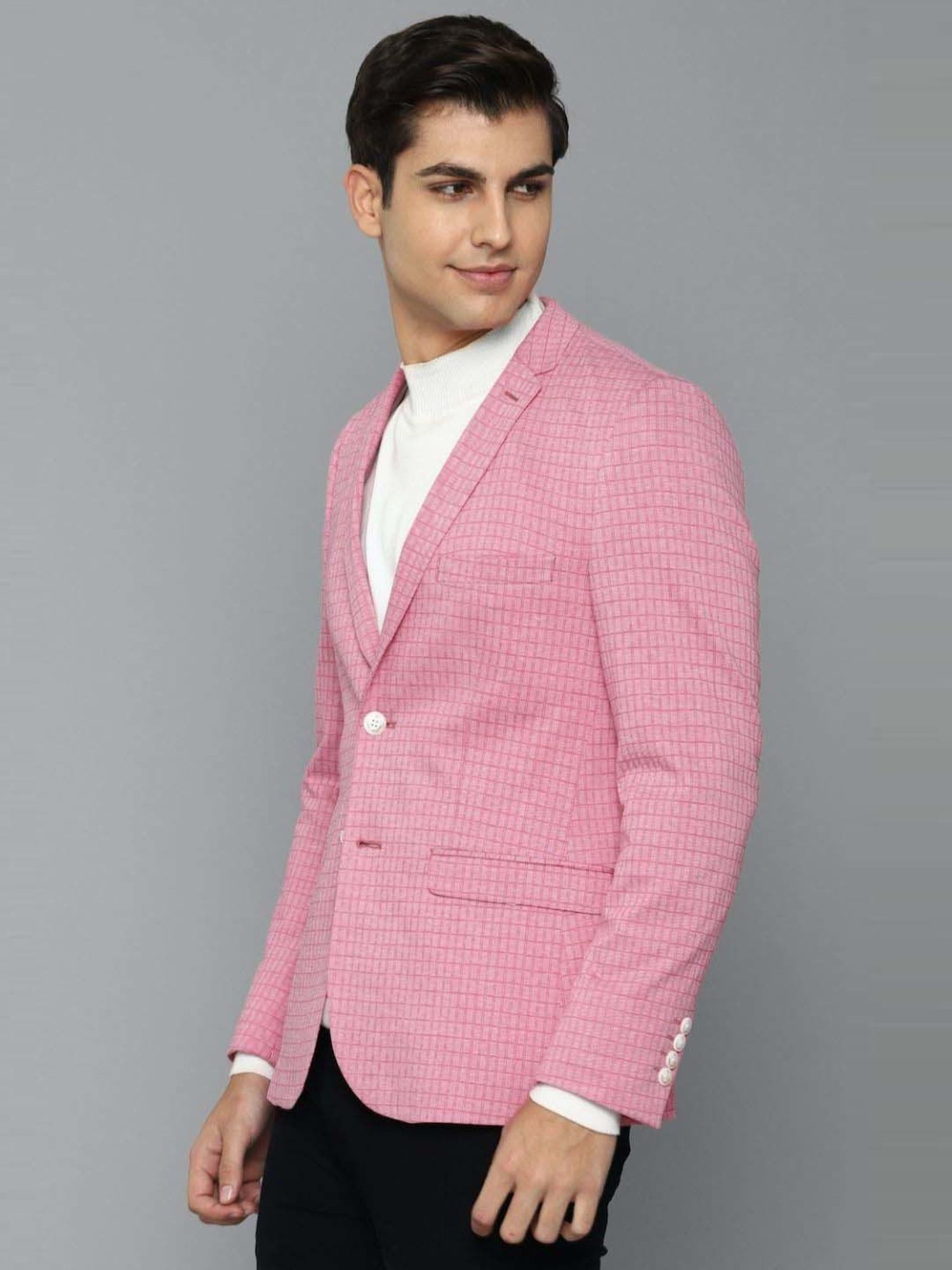 Louis Philippe Sport Pink Cotton Slim Fit Self Pattern Blazer