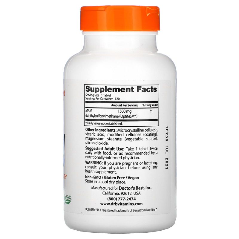 Doctor's Best MSM with OptiMSM, 1,500 mg, 120 Tablets, Dietary Supplements