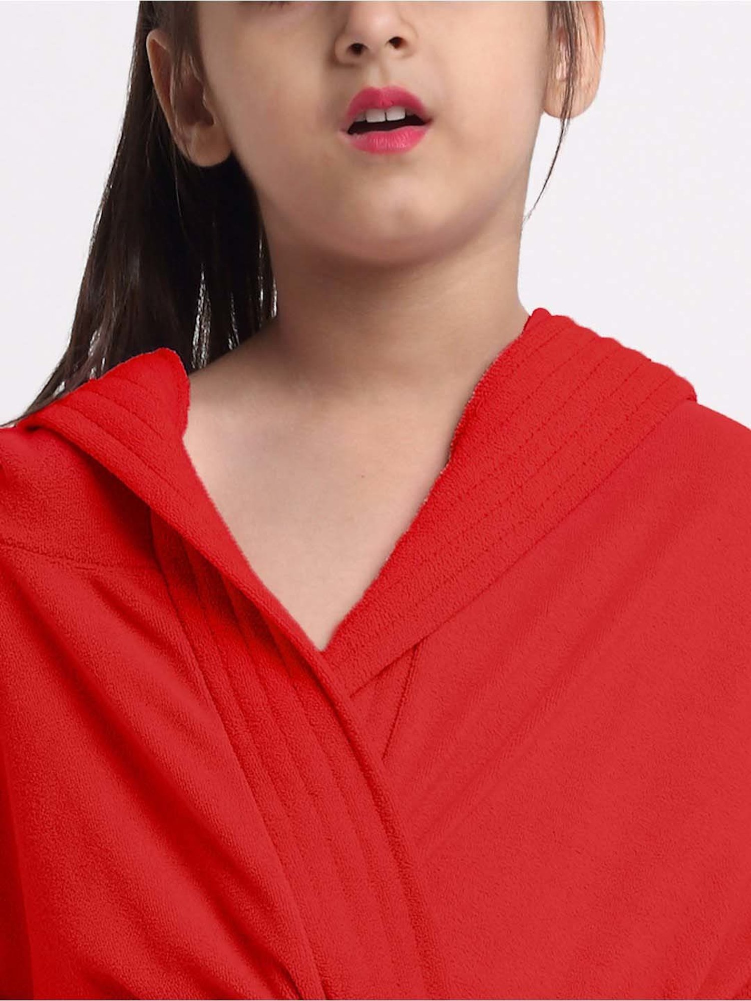 Creeva Melodious Red Micro Terry 225 GSM Kids Hooded Bathrobe 4-5 Years With Pocket