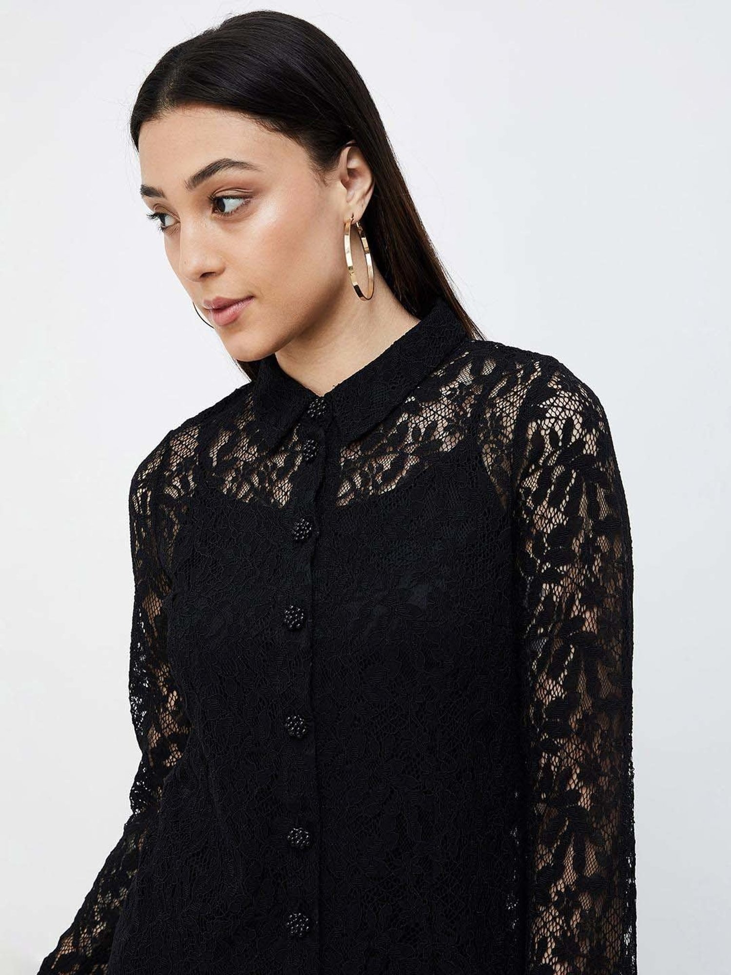 Code by Lifestyle Black Self Pattern Top With Camisole