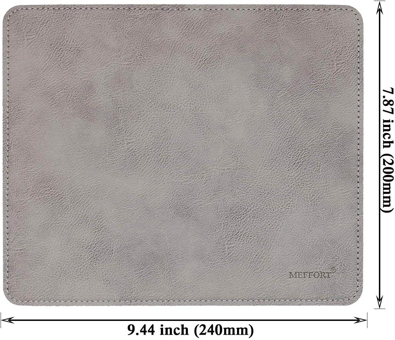 Meffort Inc Leather Mouse Pad with Stitched Edges & Non Slip Base, Smooth Surface Gaming Office Pad - 9.5 X 7.9 Inch, Gray