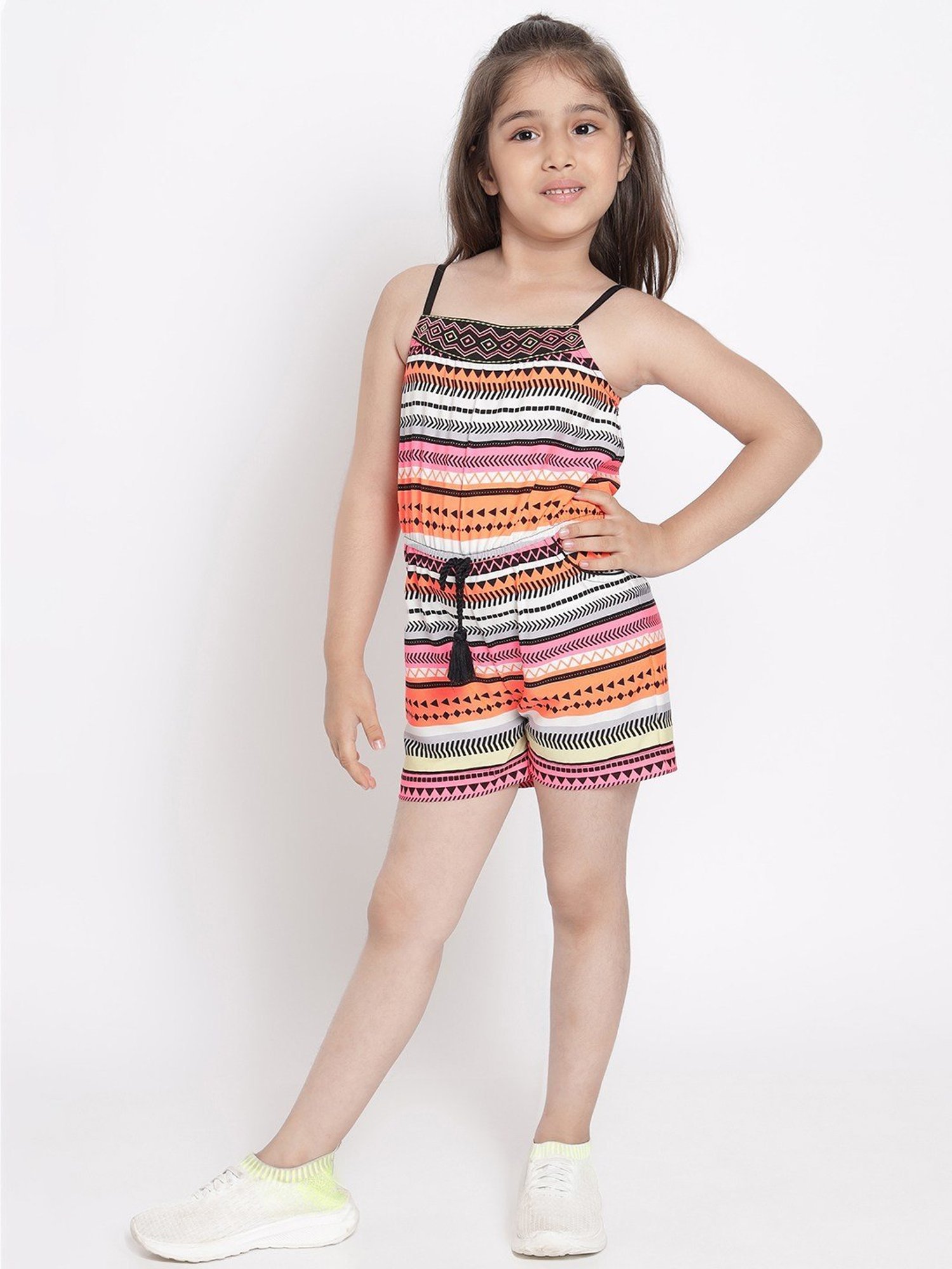 Nauti Nati Kids Orange & Pink Cotton Printed Jumpsuit