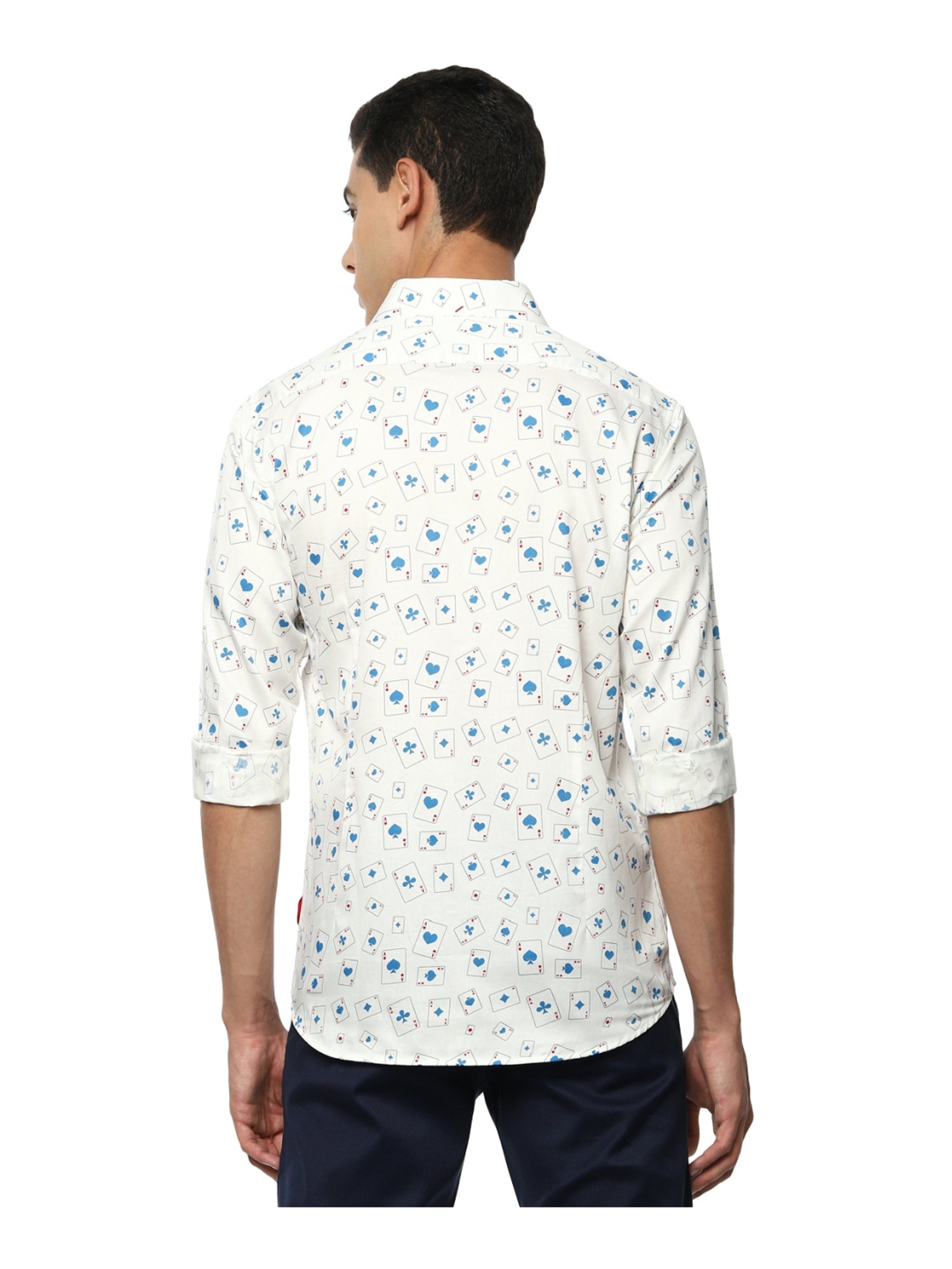 V Dot Beige Cotton Slim Fit Printed Shirt