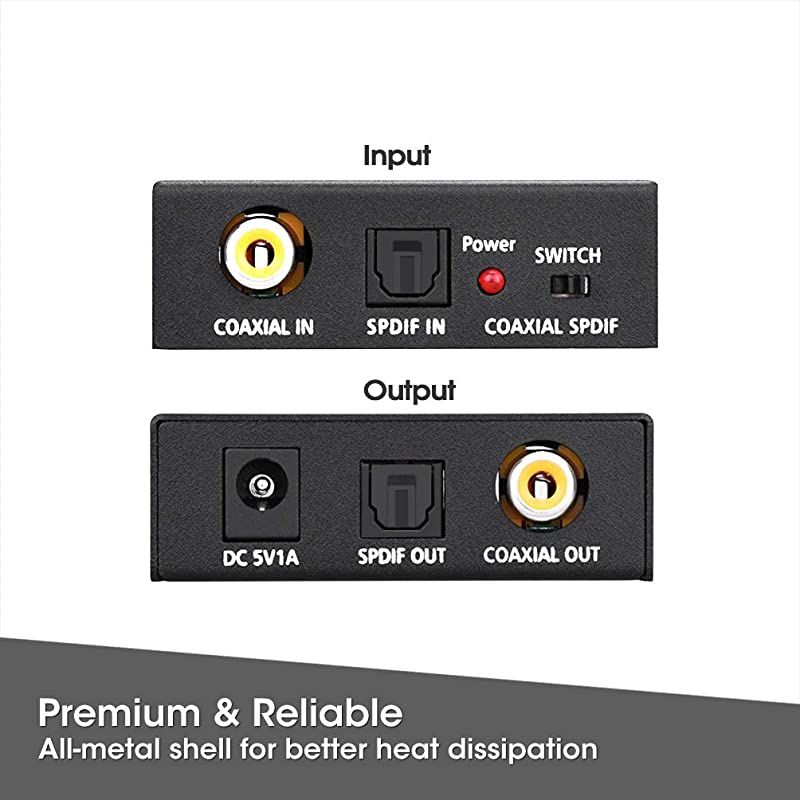 or CoaxtoOptical Digital Audio Converter Adapter ROOFULL Premium BiDirectional Digital Coaxial tofrom SPDIF Optical Toslink Audio Signal ConverterRepeater