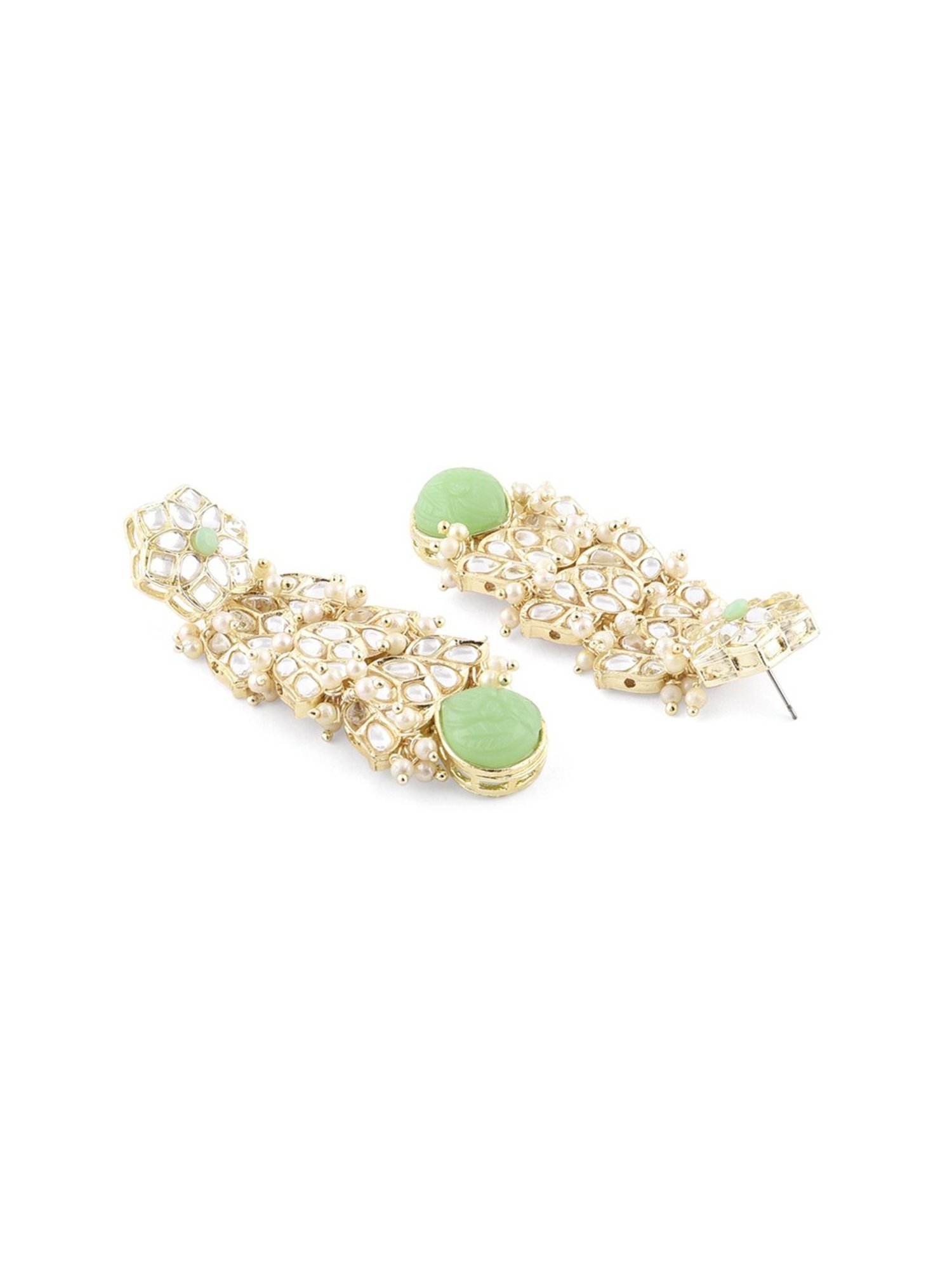 Zaveri Pearls Green Stones Traditional Kundan Dangle Earring-ZPFK14612