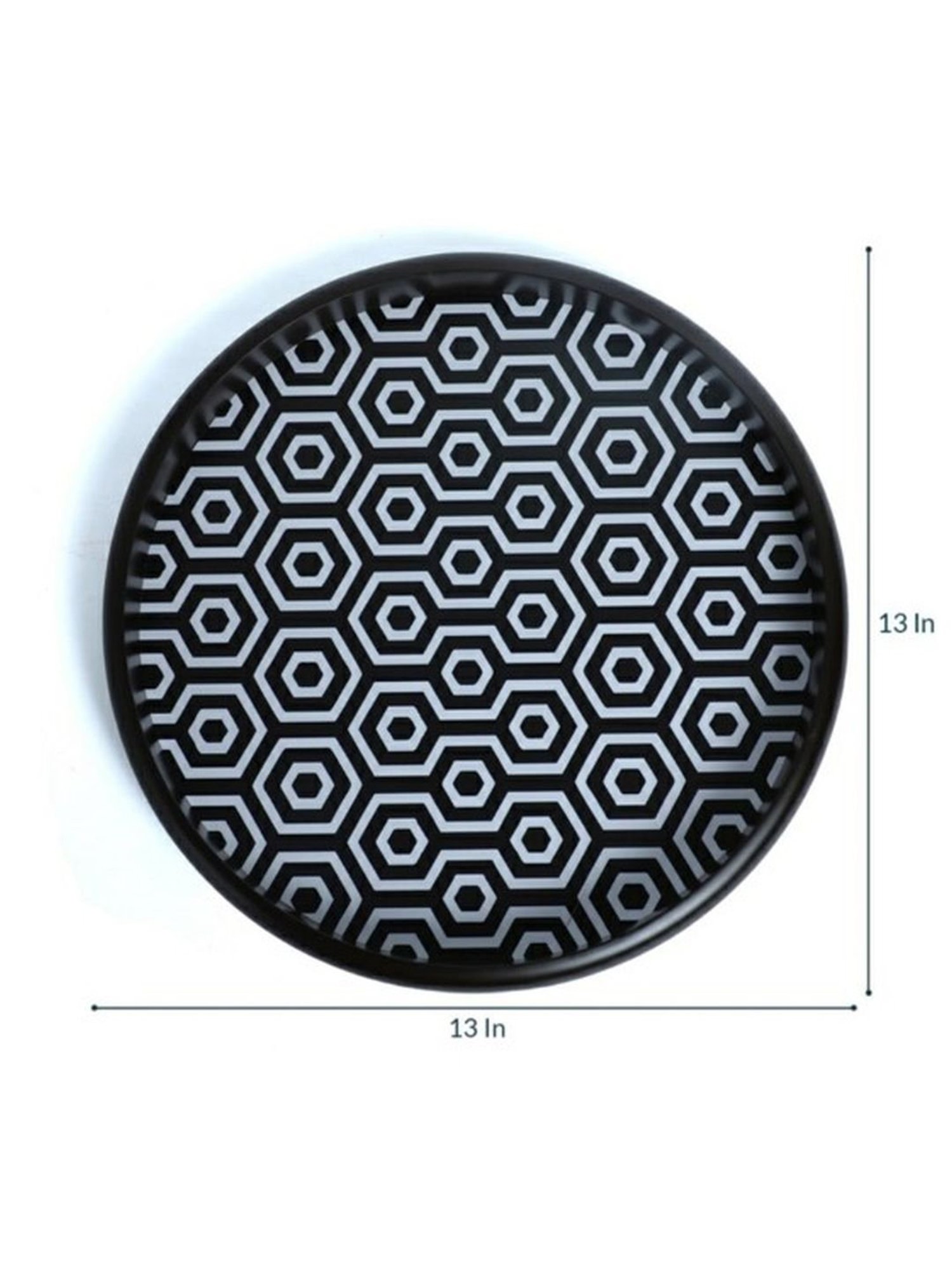 Crayton Black & White Round MDF Serving Tray - Set of 1