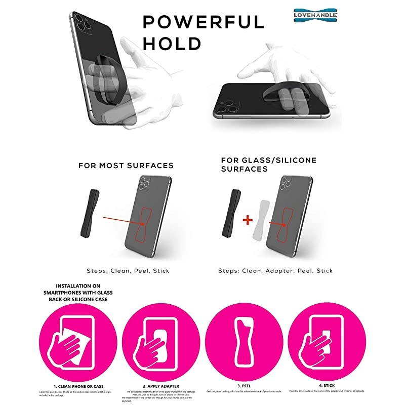 Tablet Grip For Tablets and Large Smartphones  XL Grip Black Elastic Strap with Black Base LHT01Black Finger Grip For Tablet and Large Phone