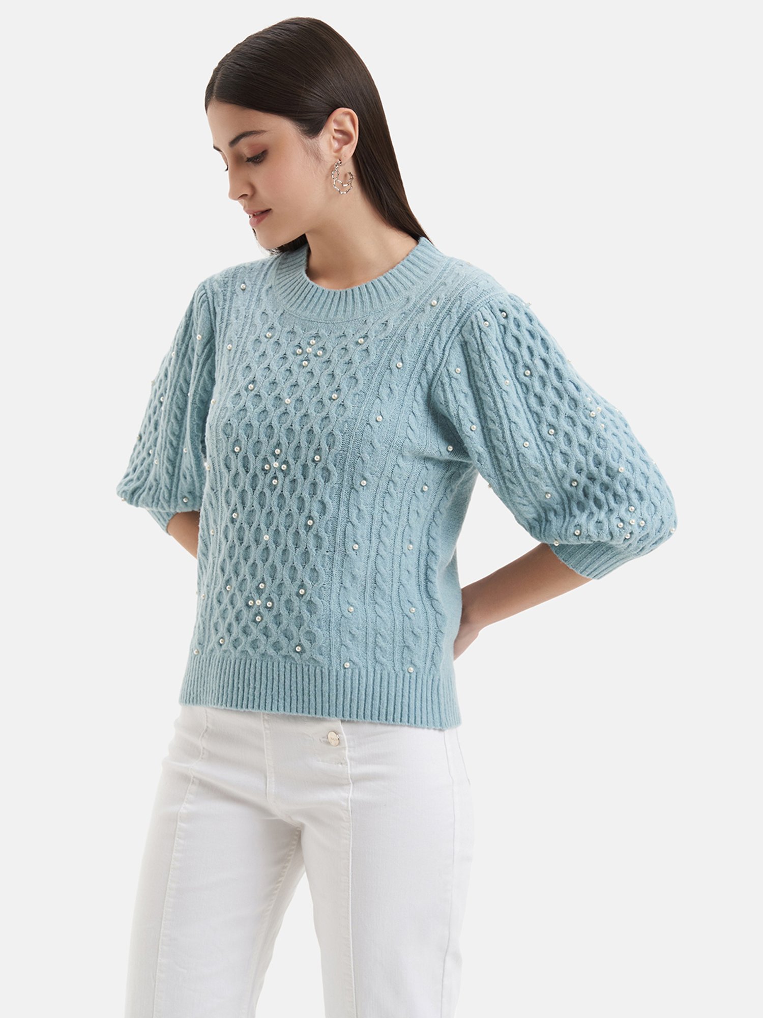 Kazo Light Blue Embellished Pullover