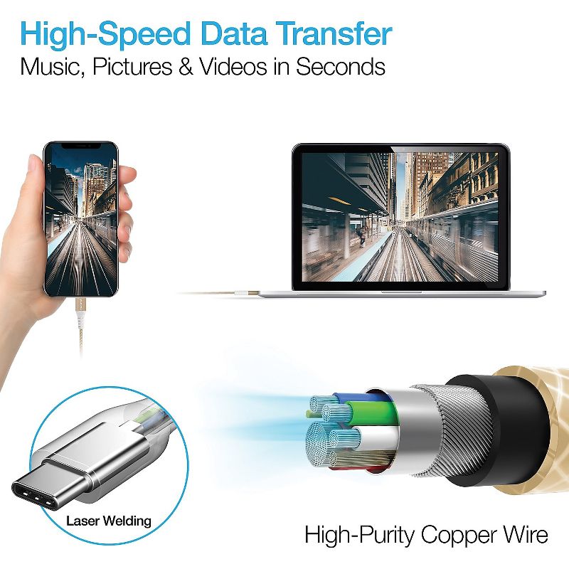 Naztech 4 ft. Braided Fast Charge MFi Lightning to USB-C Cable, Gold HPL14115