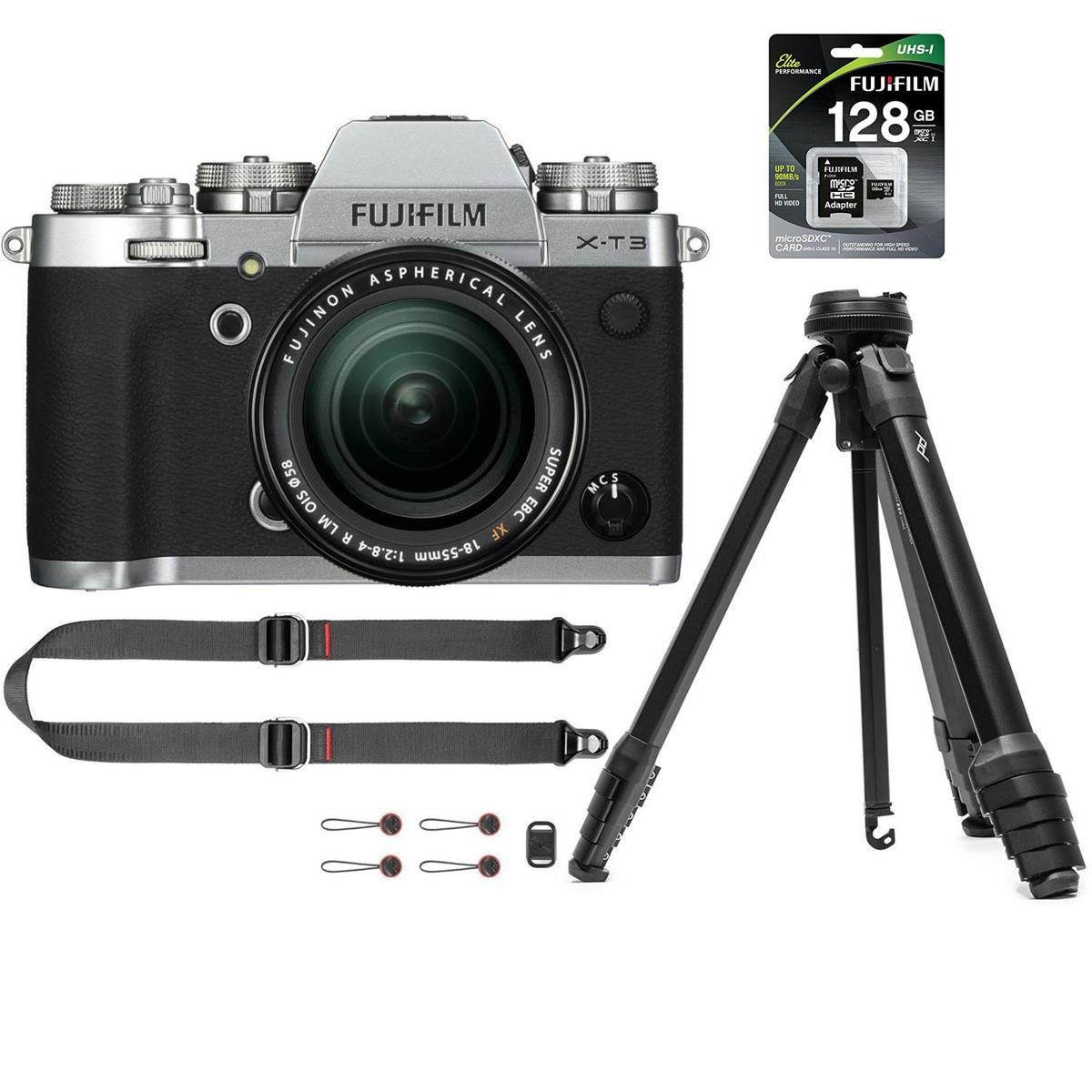 Fujifilm X-T3 Mirrorless Camera with 18-55mm f/2.8-4 R Lens,Silver W/Peak Tripod