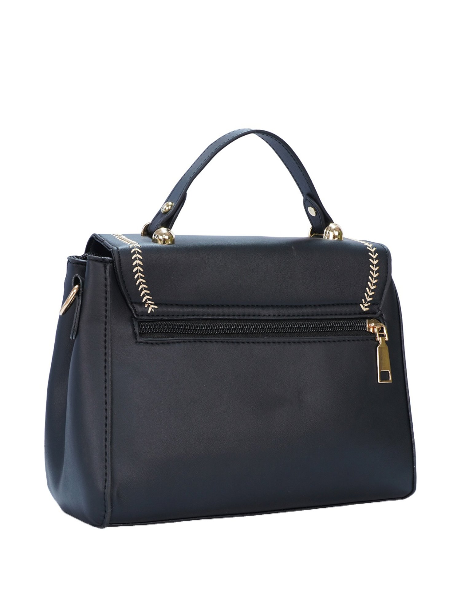 Luvoksi Black Embellished Medium Satchel Handbag