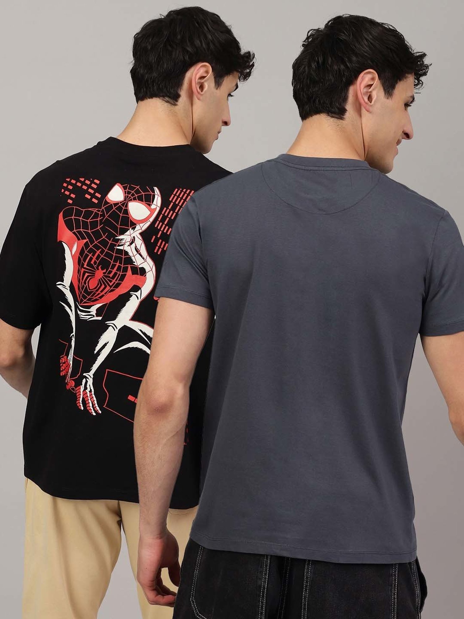 Free Authority Black & Grey Regular Fit Avengers Printed Crew T-Shirt - Pack of 2