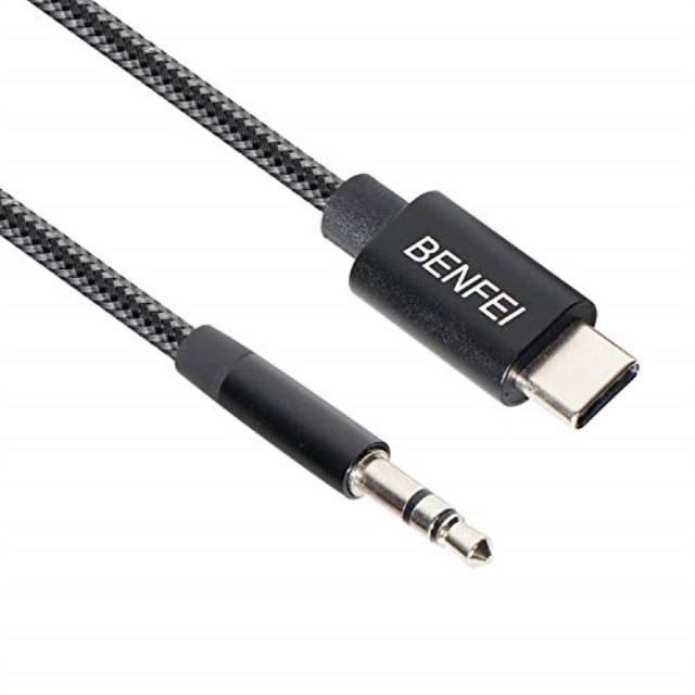 usbc to 3.5mm headphone jack cable, usb typec to 3.5mm adapter nylon cable dac hires compatible with ipad pro new 2018,pixle 2/xl/3,htc,samsung s8/s9/note 83 feet black