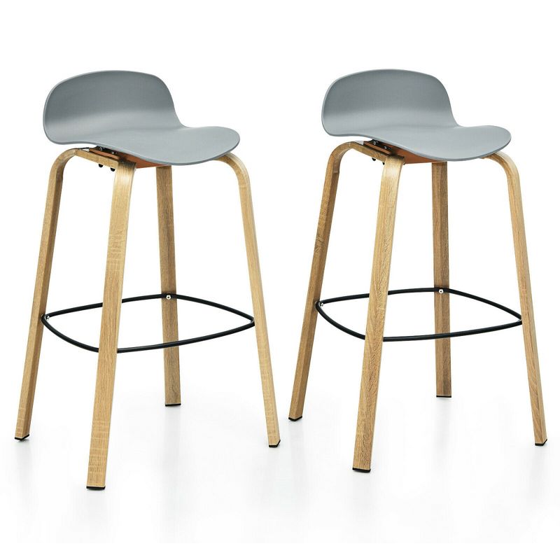 Costway Modern Set of 2 Barstools 30inch Pub Chairs w/Low Back & Metal Legs Grey