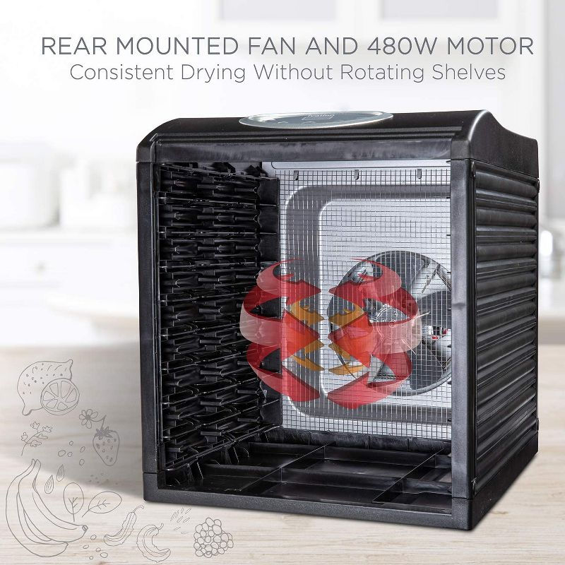 Ivation Stainless Steel Tray Electric Food Dehydrator Machine - 9 Trays - 600w - Digital Timer & Temperature Control with Auto Shutoff - 95F to 158F for Drying Beef Jerky, Fruits, Vegetables & Nuts, BPA Free