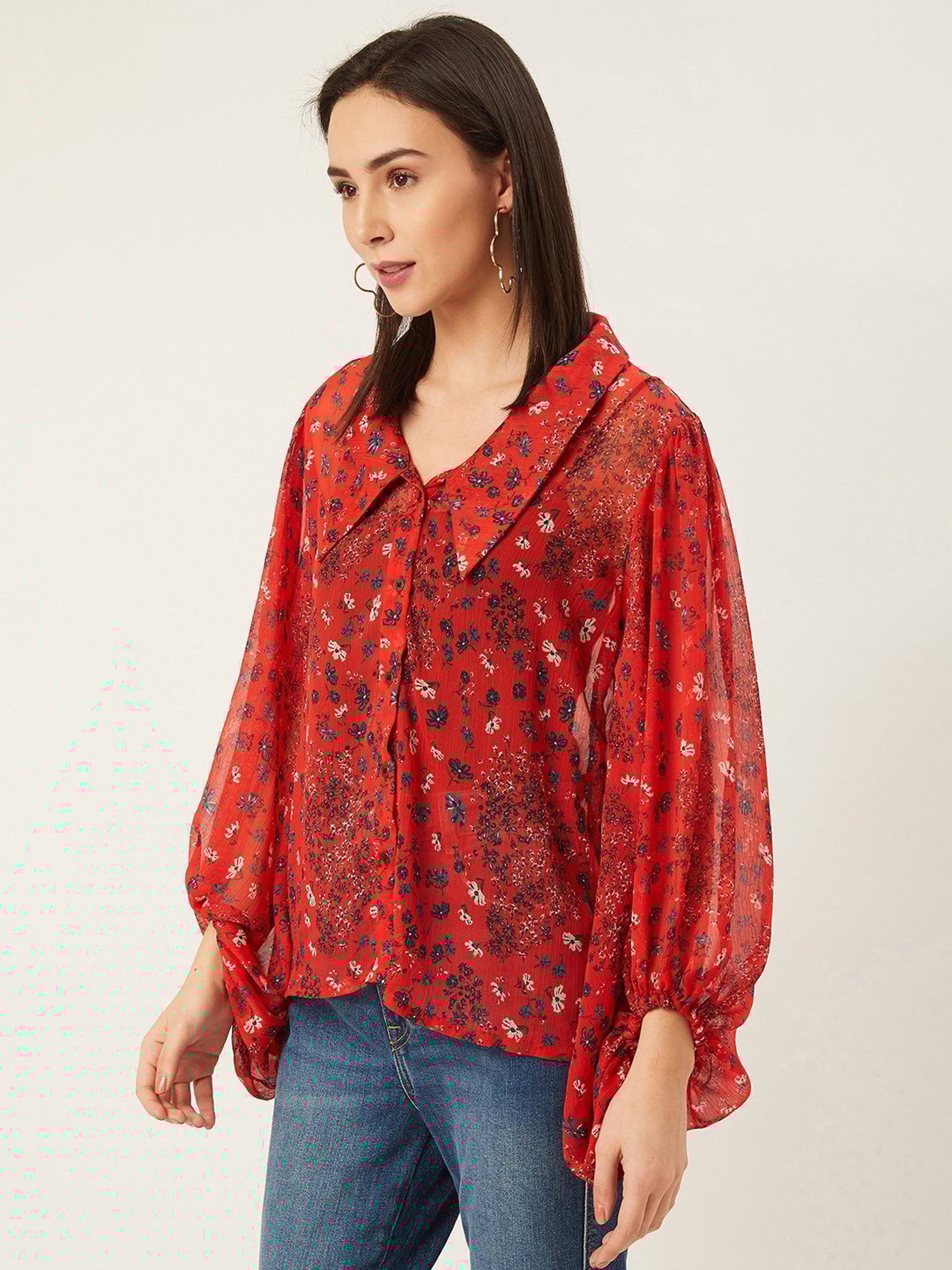 Anvi Be Yourself Red Floral Print Shirt