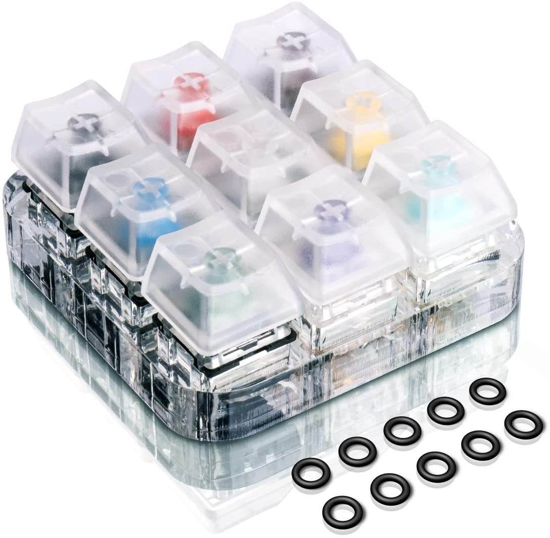9-Key Gateron Switch Tester, Velocifire Switch Testing Tool for Mechanical Keyboards, with Clear Keycaps and O Rings