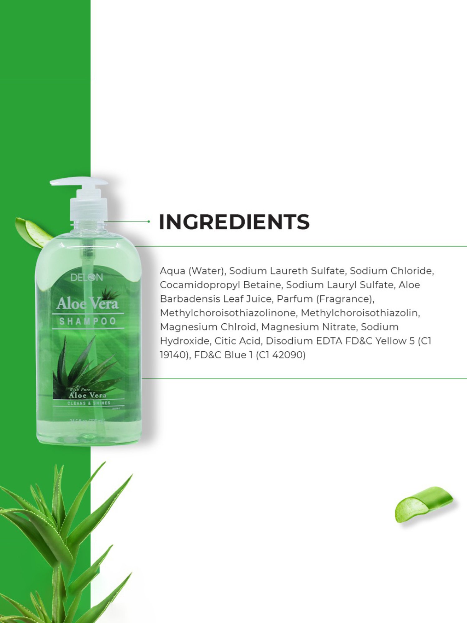 Delon Cleans & Shines Aloe Vera Shampoo - 725 ml