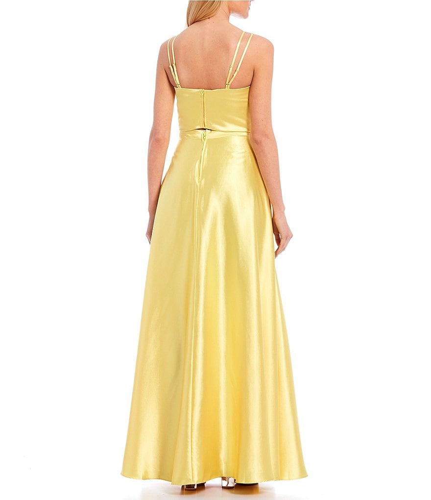 Midnight Doll Spaghetti Strap Satin Two-Piece Long Dress