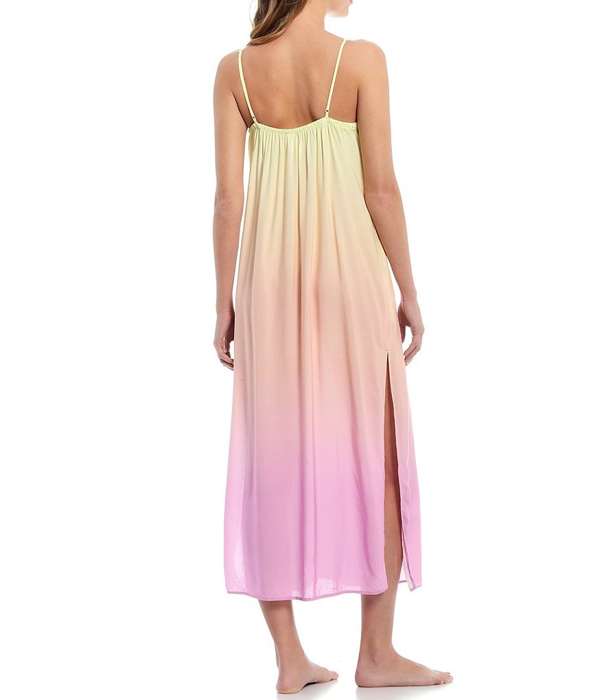 Jasmine & Ginger Dip-Dye Print V-Neck Spaghetti Strap Maxi Lounge Dress