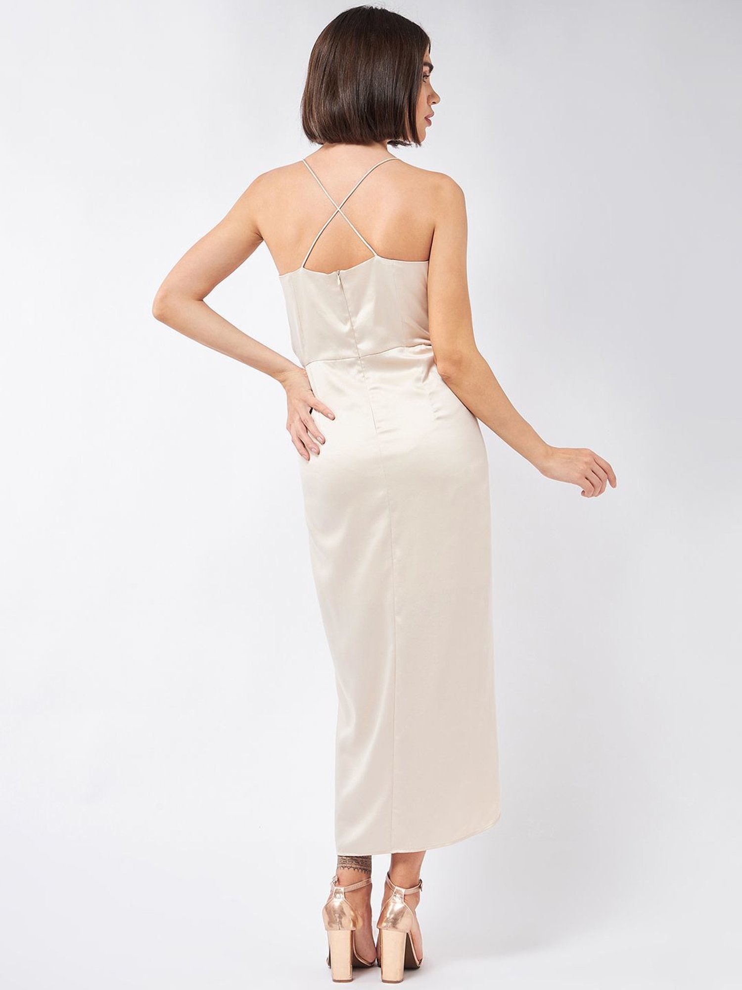 Magre Beige Regular Fit High Low Dress
