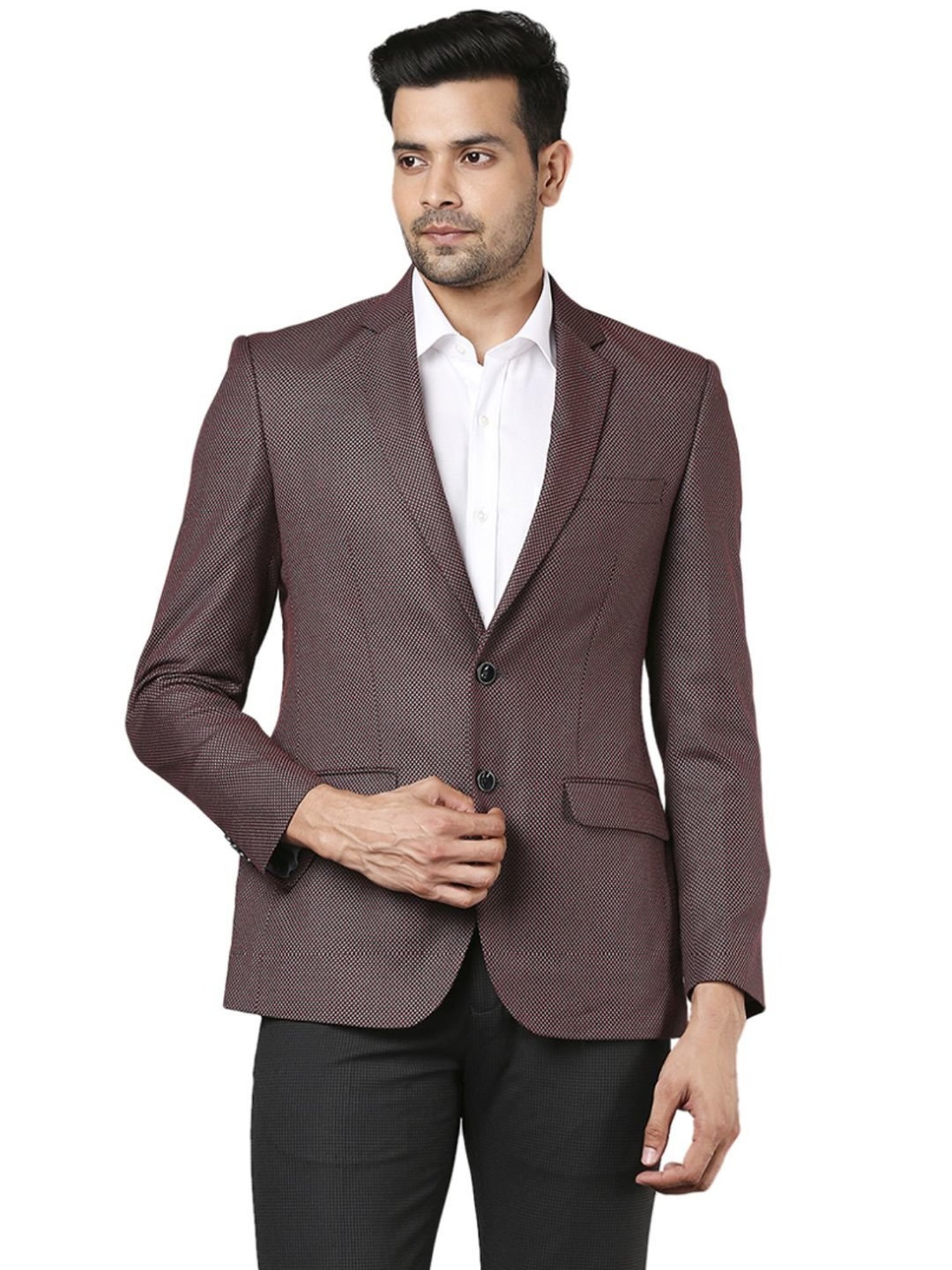 Raymond Maroon  Regular Fit Printed Blazer