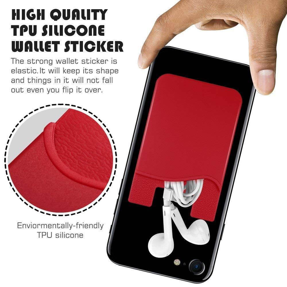 Cellphone Card Holder Back Wallet, JINYEXUAN 8 pcs Colorful Silicone Adhesive Stick-on Credit Card ID Card Keeper with 2 Hang Ropes