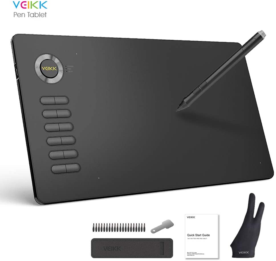 Graphics Drawing Tablet VEIKK A15 10x6 inch Graphic Pen Tablet with Battery-Free Passive Stylus and 12 Shortcut Keys
