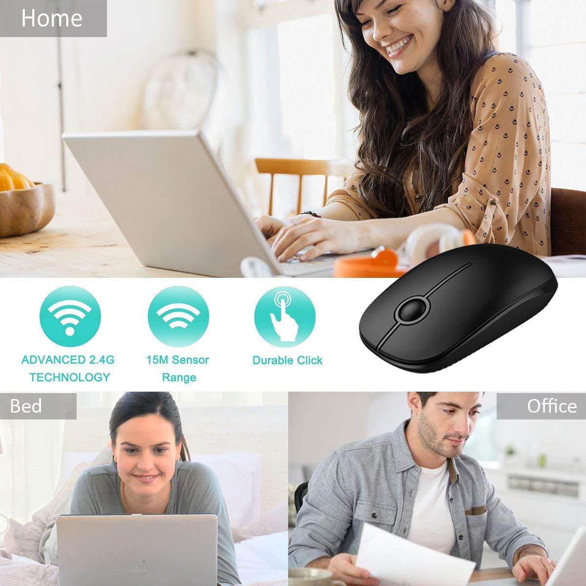 Jelly Comb 2.4G Slim Wireless Mouse with Nano Receiver, Less Noise, Portable Mobile Optical Mice for Notebook, PC, Laptop, Computer, Macbook - Black