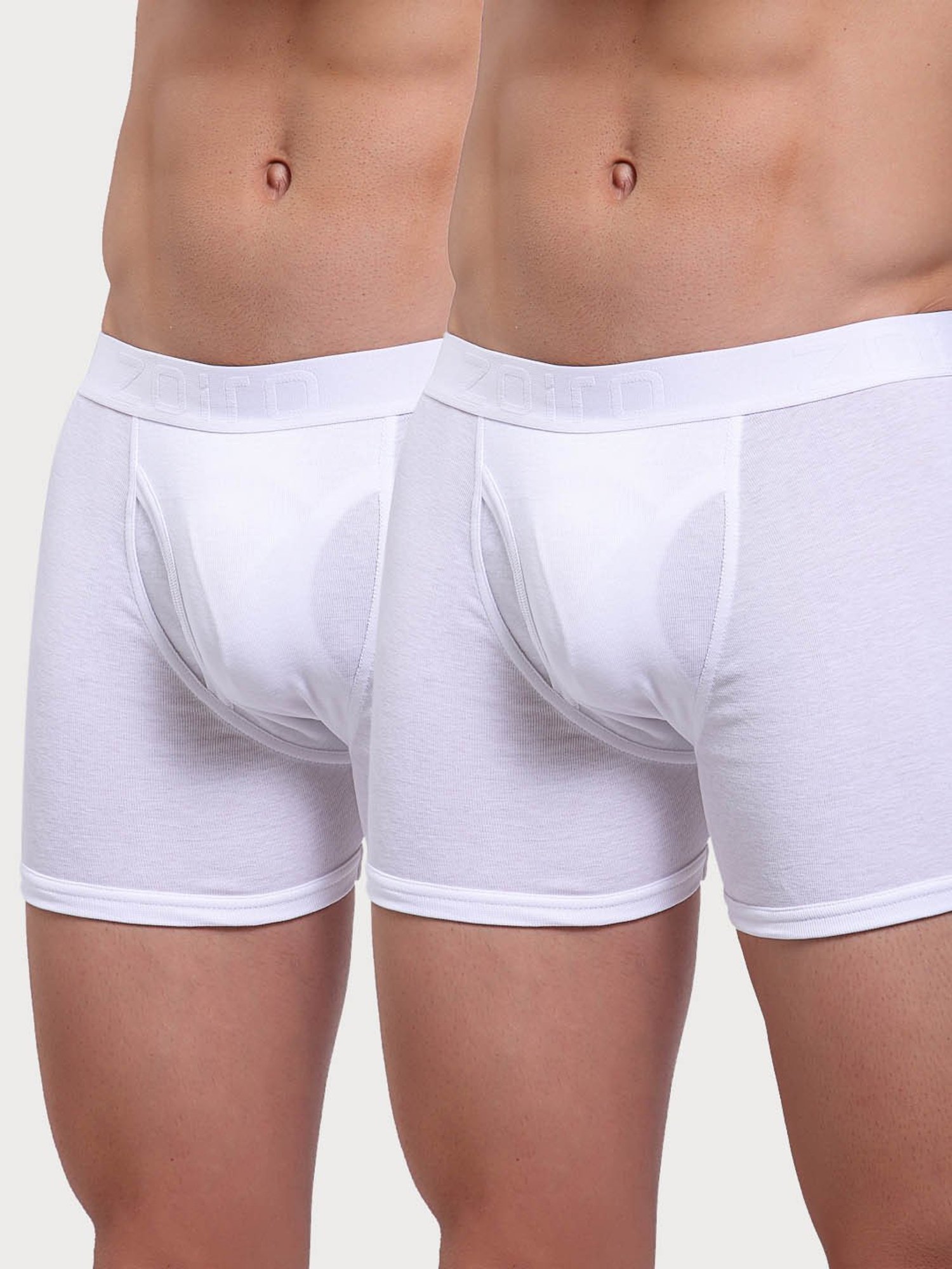 Zoiro White Cotton Regular Fit Trunks - Pack Of 2