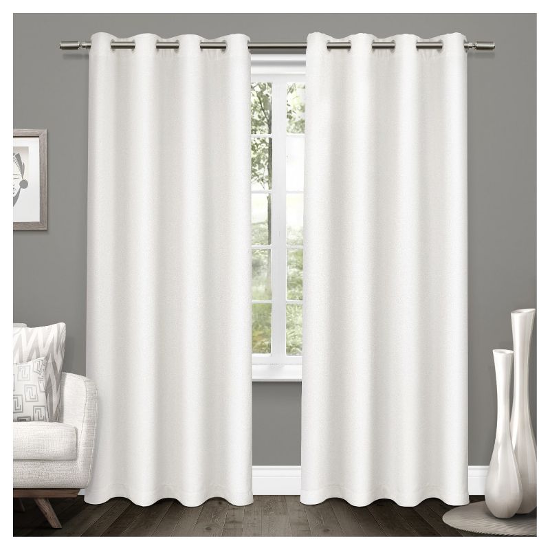 Set of 2 84"x52" Tweed Textured Linen Woven Blackout Grommet Top Window Curtain Panel White - Exclusive Home