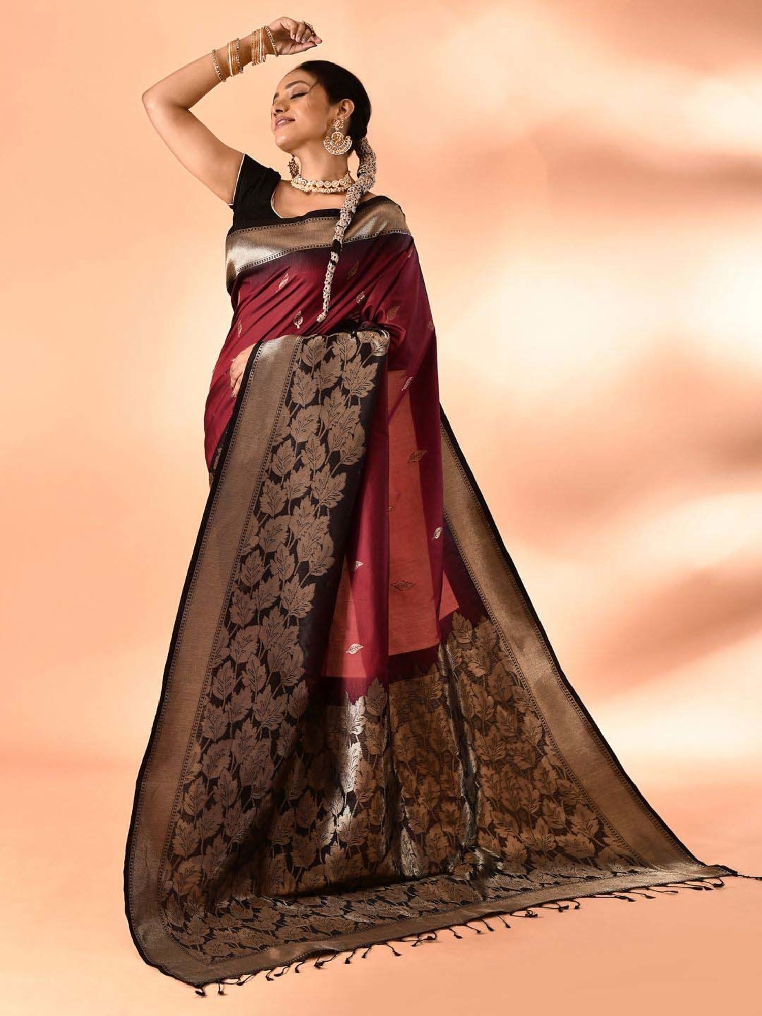Elora Maroon Silk Woven Saree With Unstitched Blouse