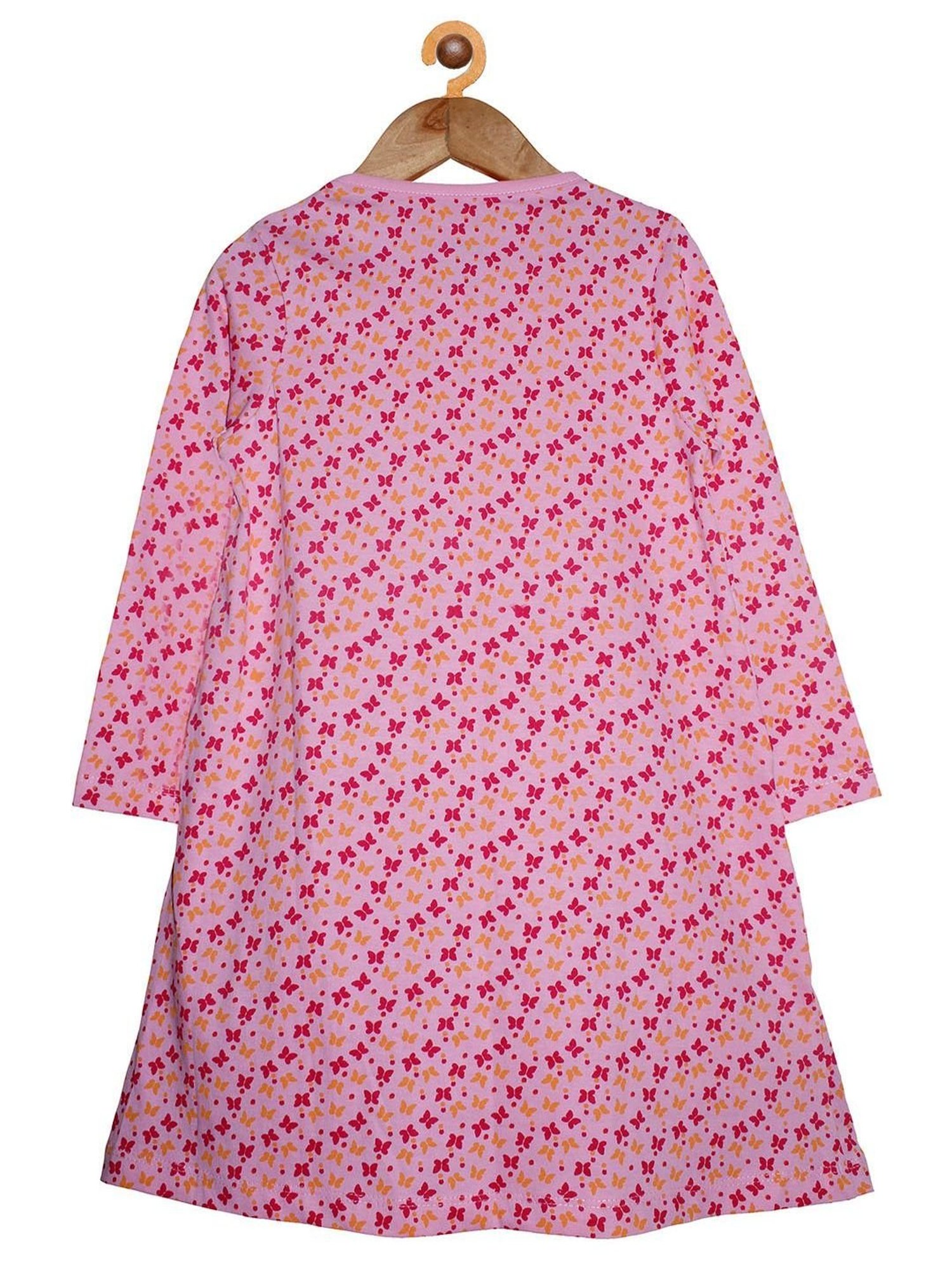 Kiddopanti Kids Baby Pink Printed Full Sleeves Dress