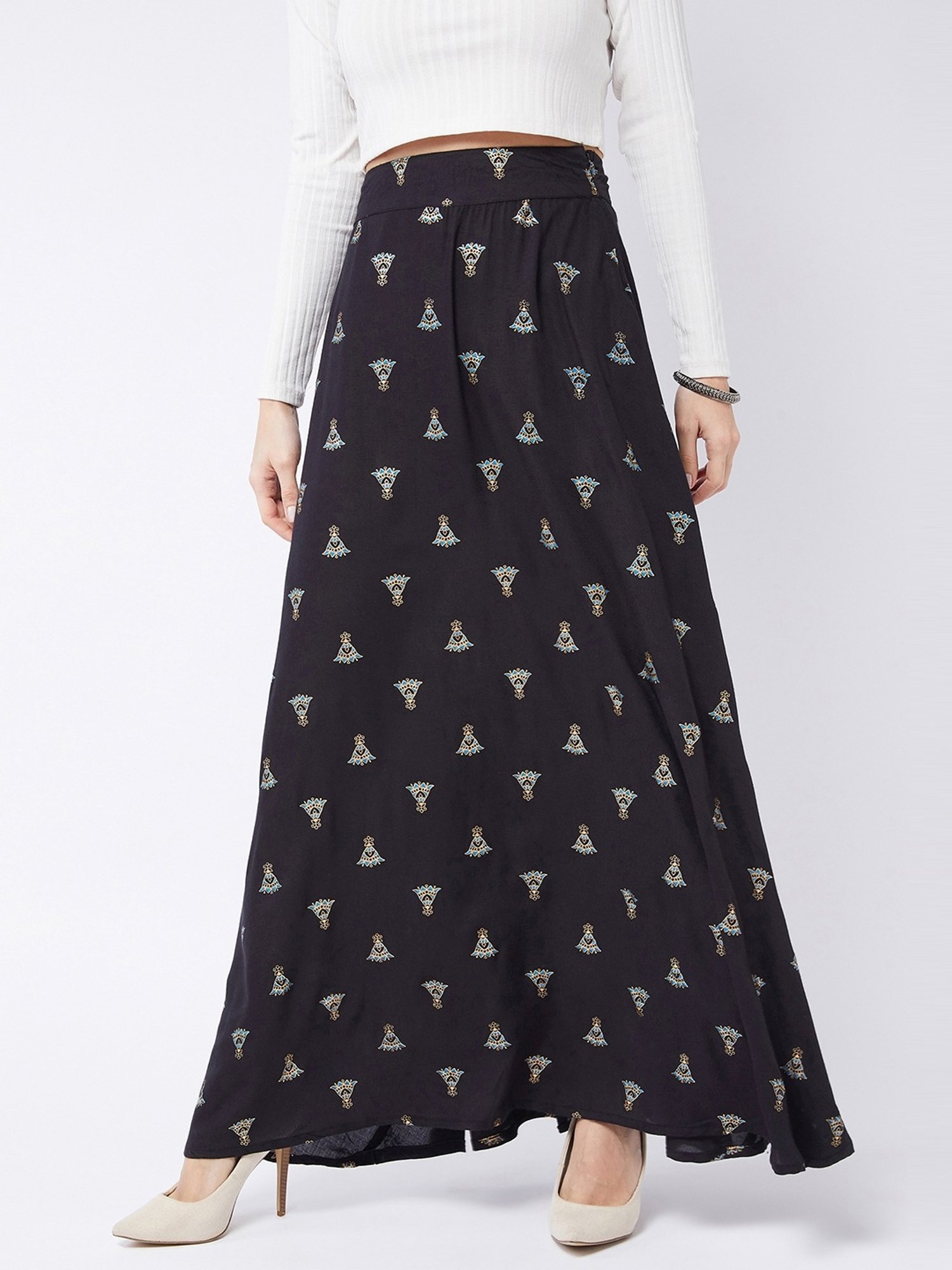 Inweave Blue Printed A-Line Skirt