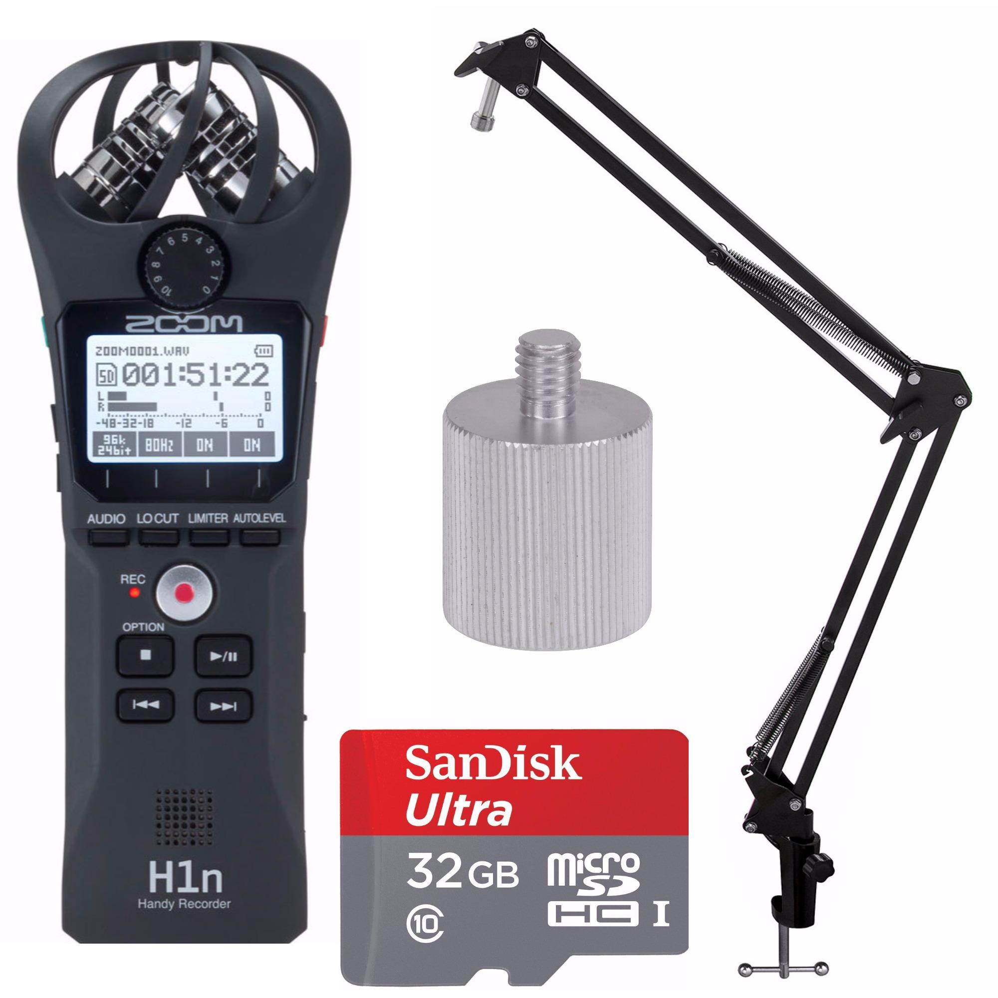 Zoom H1n Digital Handy Recorder with Knox Boom Arm Stand and 32GB Bundle