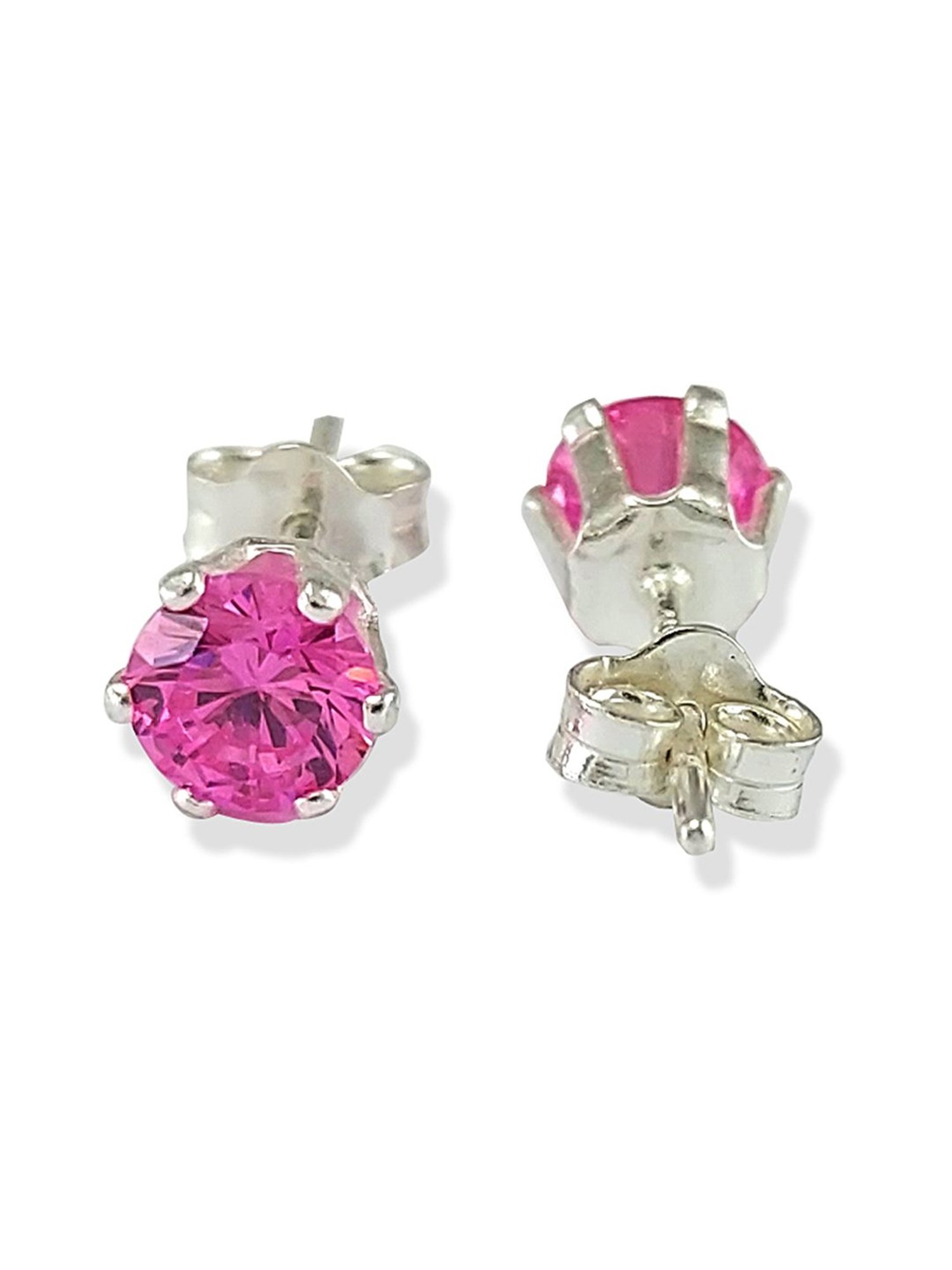 Taraash 92.5 Sterling Silver Pink Solitaire CZ Stud Earrings for Women