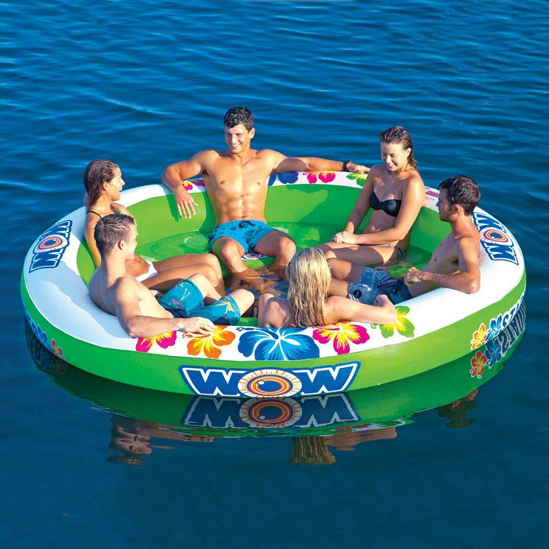 WOW Watersports Stadium Islander 8.5-Foot Comfortable 6 Person Inflatable Floating Island Water Raft, Green