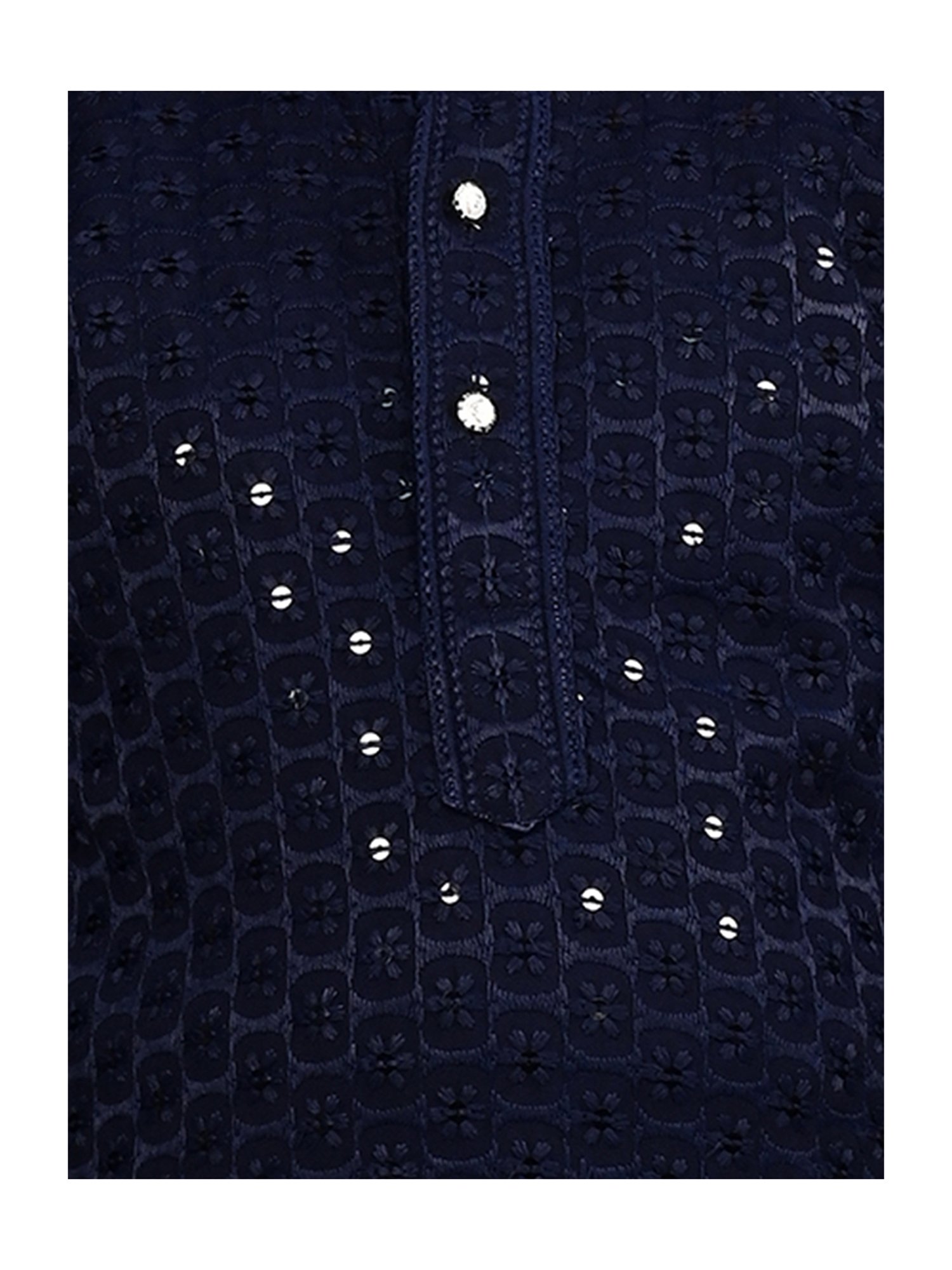 Ahhaaaa Kids Navy & White Embellished Full Sleeves Kurta With Pyjamas