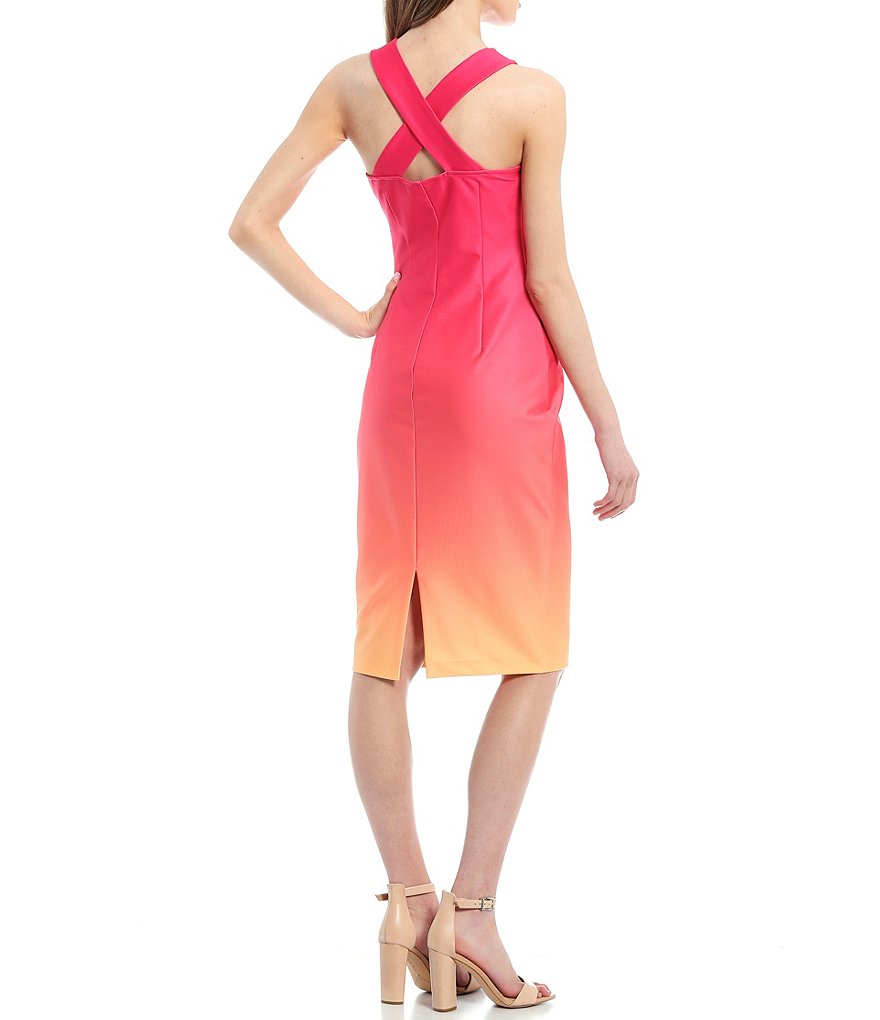 Guess Ombre Printed Ponte Sheath Midi Dress