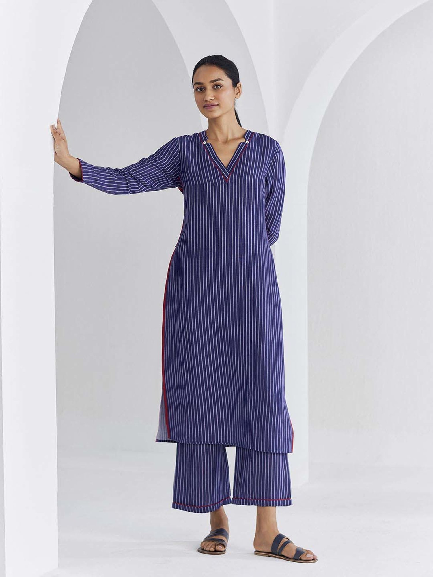 Ancestry Blue Striped Straight Kurta