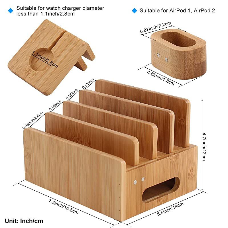 Charging Station Organizer for Multiple Devices Desktop Docking Stations Holder for Cell Phone Tablet iWatch Airpod Charge Stand Included Watch Airpod Stand 5 Cable ?No USB Charger