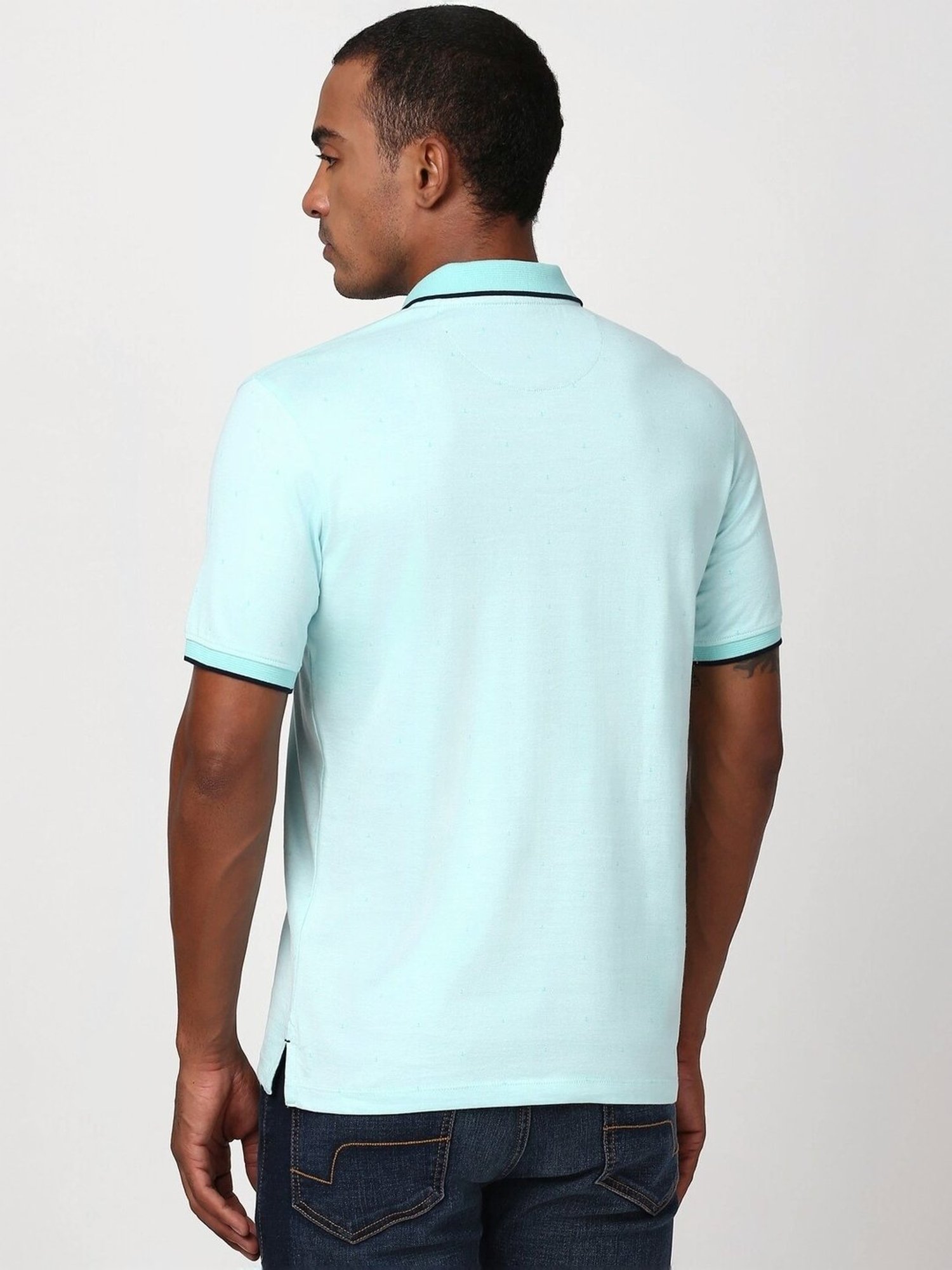 Peter England Blue Cotton Regular Fit T-Shirt