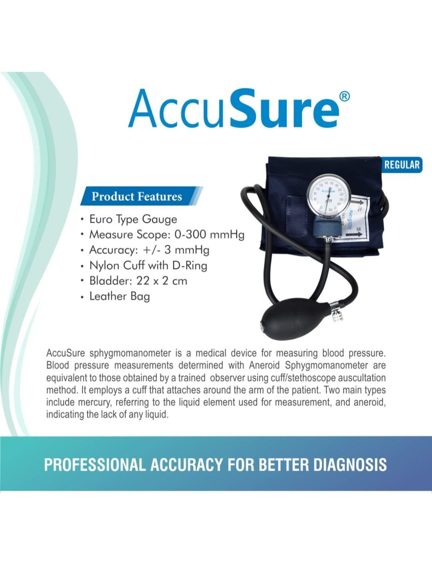 AccuSure Aneroid Sphygmomanometer with Stethoscope (Black)