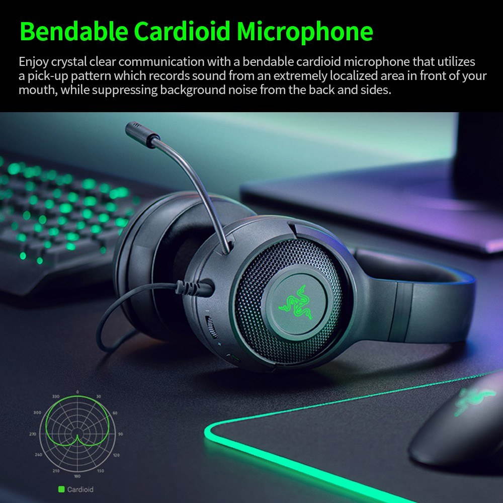 Razer Kraken X-USB Gaming Headset Earphone 7.1 Surround Sound Ultra Light Headphone Bendable Cardioid Microphone Custom-Tuned 40mm Drivers