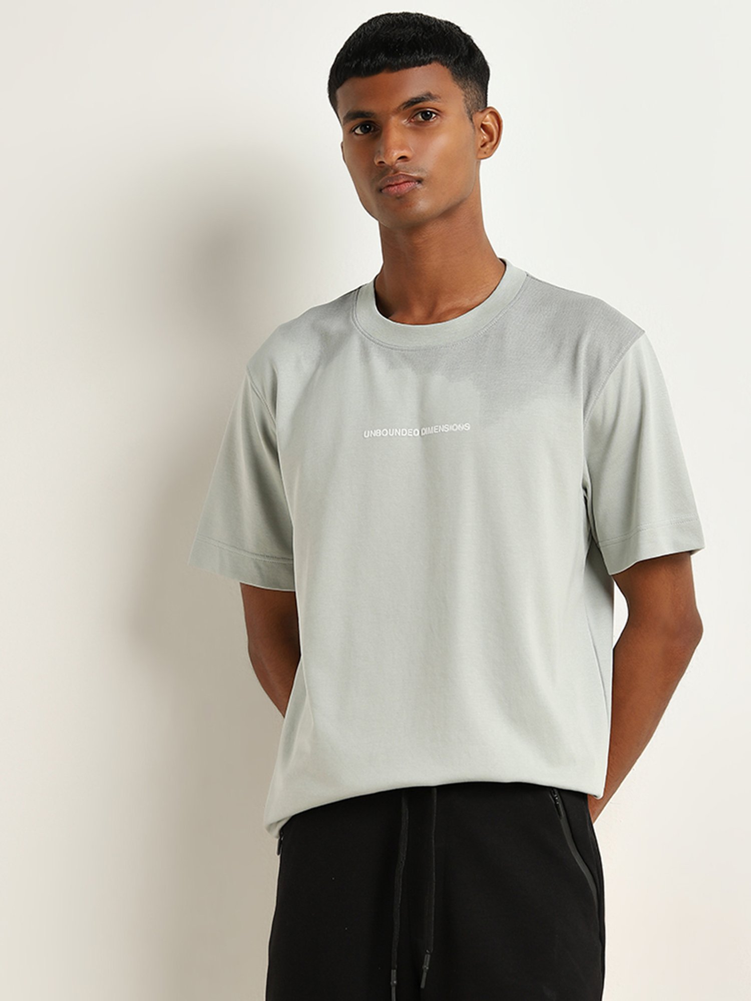 Studiofit by Westside Light Teal Typographic Print Relaxed-Fit T-Shirt