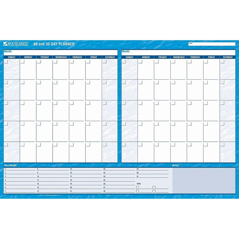 At-A-Glance 30/60-Day Undated Horizontal Erasable Wall Planner 36 x 24 White/Blue PM23328
