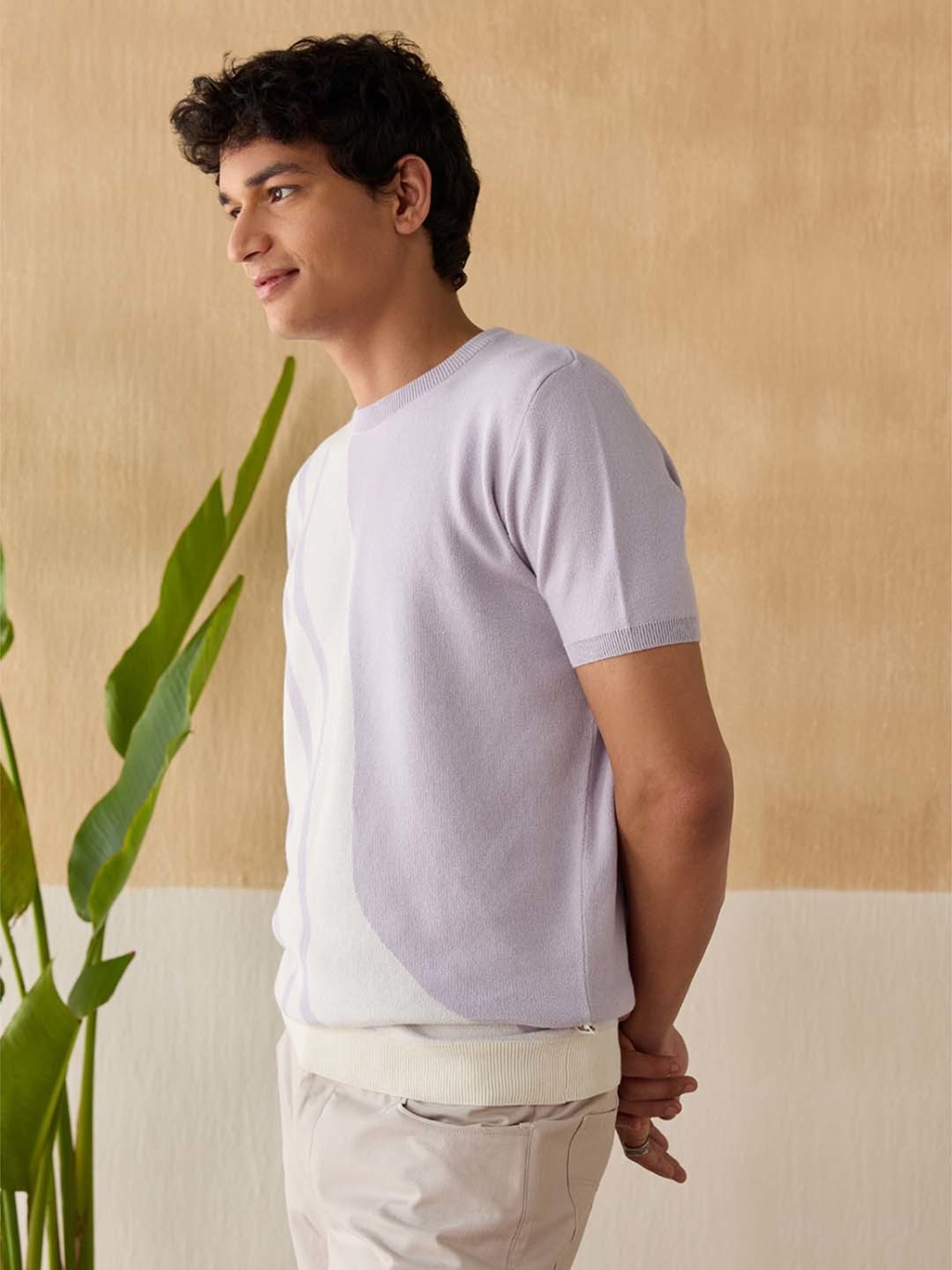 Andamen Lavender Cotton Regular Fit Printed T-Shirt