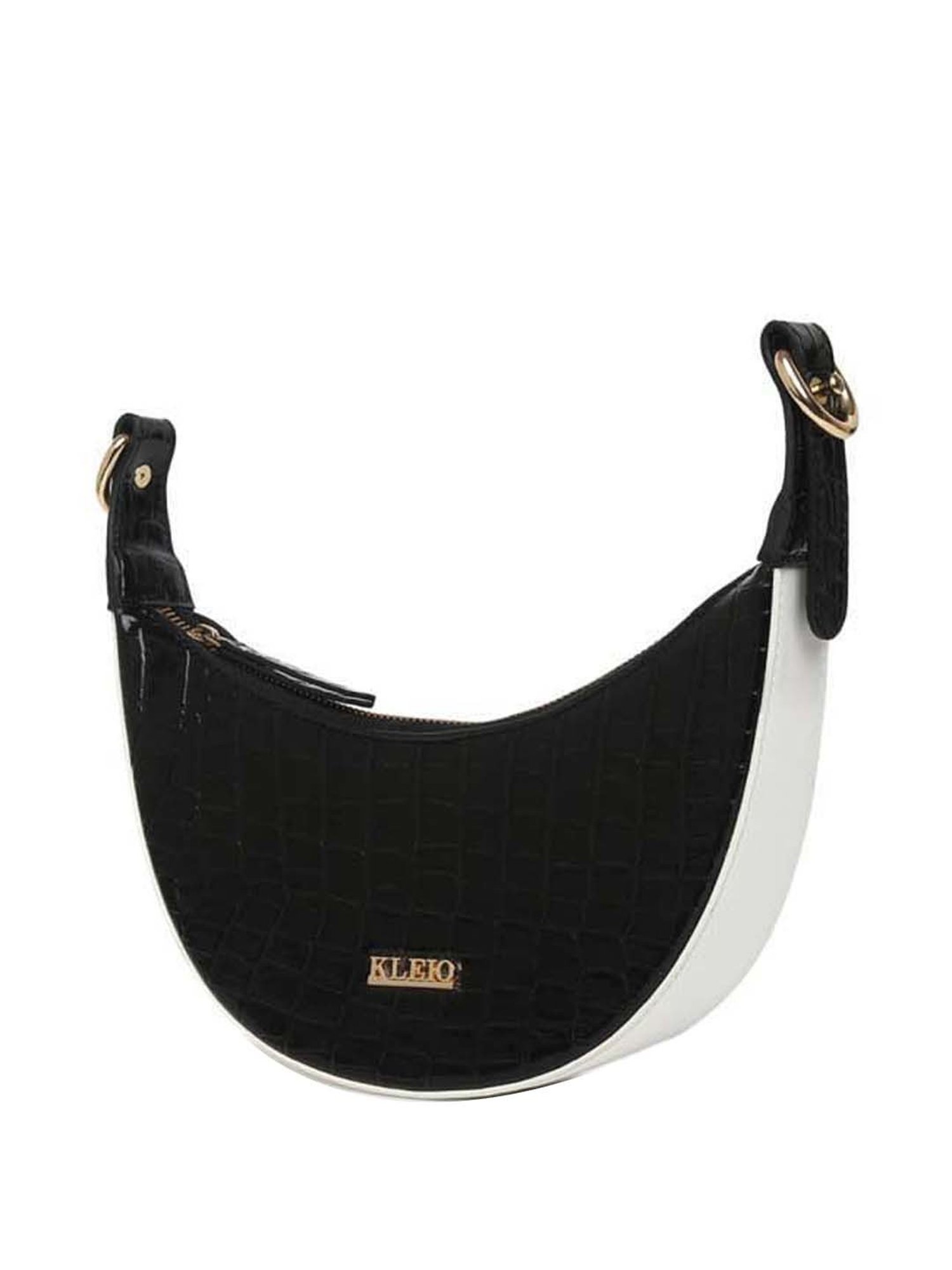 KLEIO Black Textured Medium Sling Handbag