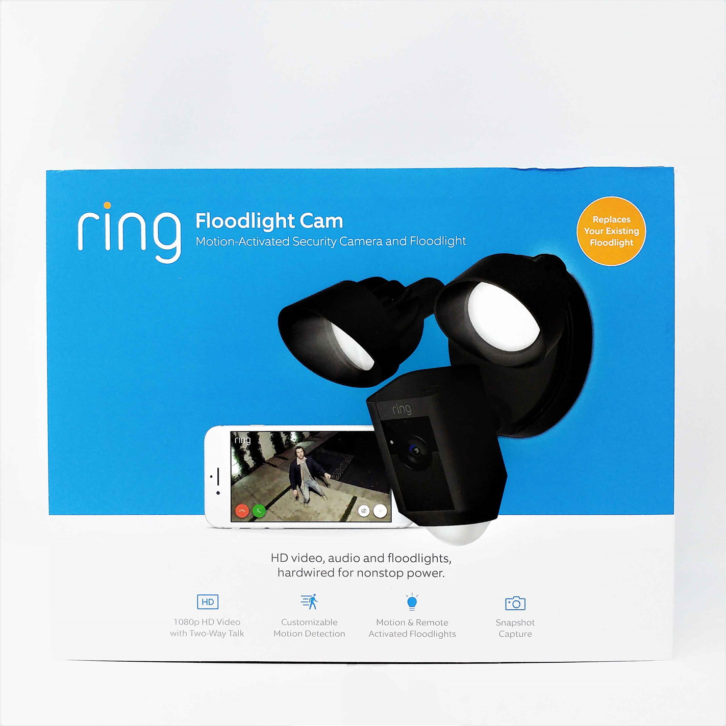 Ring Floodlight Camera Motion-Activated HD Security Cam Two-Way Talk and Siren Alarm - Black