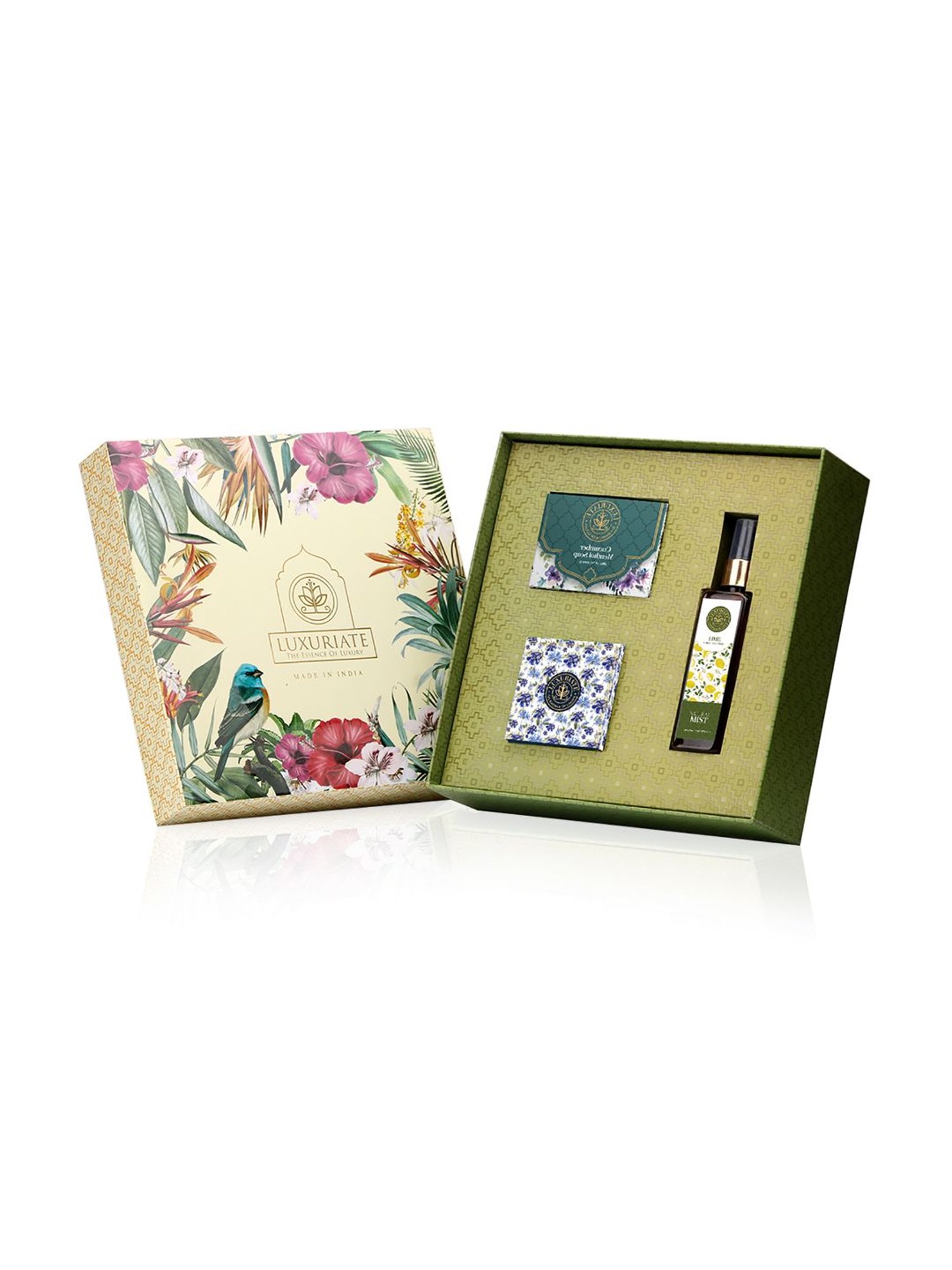 Luxuriate Cucumber Soap, Cool Mist Shea Butter Almond Face Cream & Lime Mist Spray Set